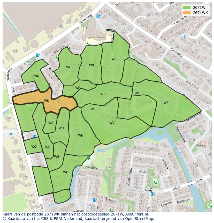 Afbeelding van het postcodegebied 2671 WK op de kaart.