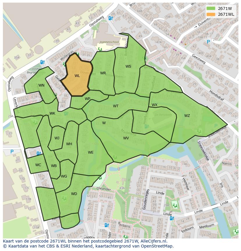 Afbeelding van het postcodegebied 2671 WL op de kaart.