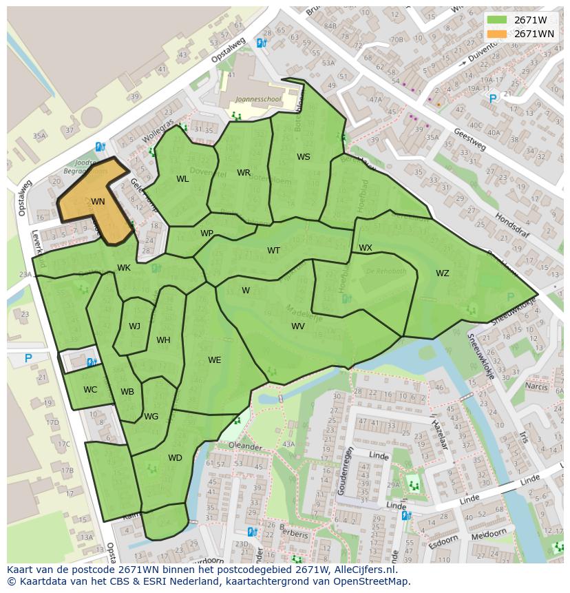 Afbeelding van het postcodegebied 2671 WN op de kaart.