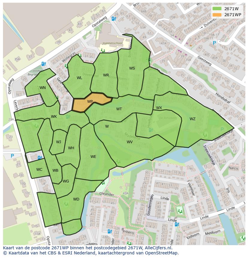 Afbeelding van het postcodegebied 2671 WP op de kaart.