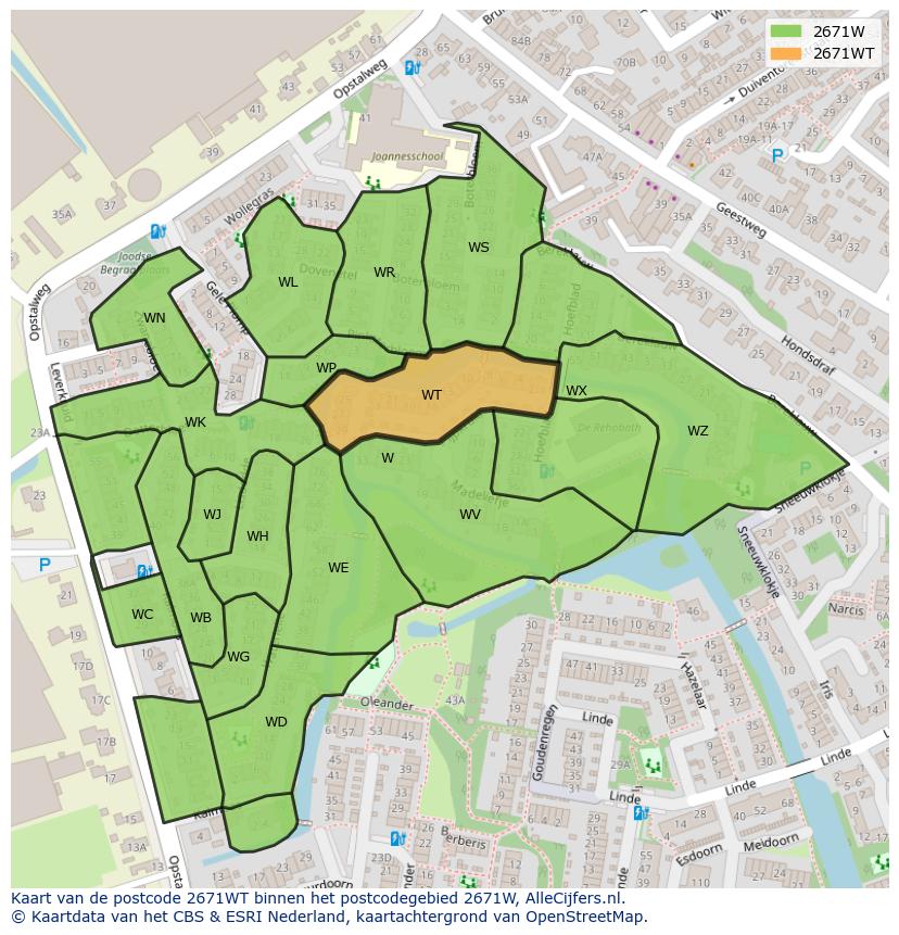 Afbeelding van het postcodegebied 2671 WT op de kaart.