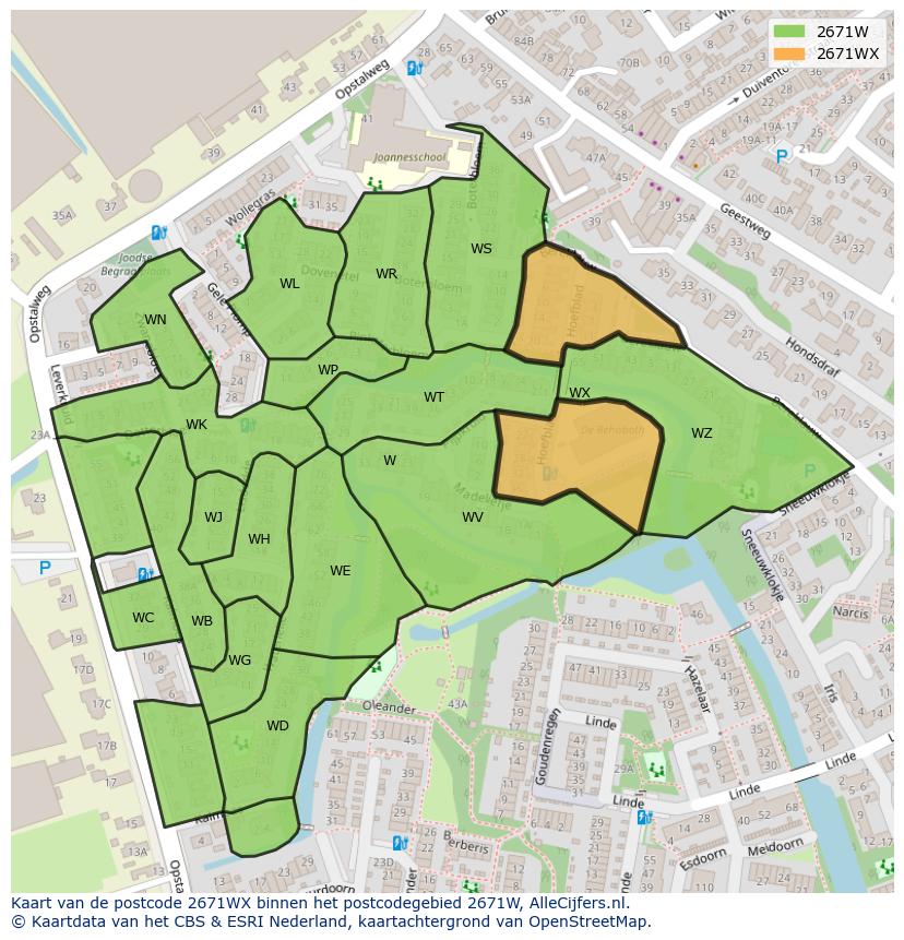 Afbeelding van het postcodegebied 2671 WX op de kaart.
