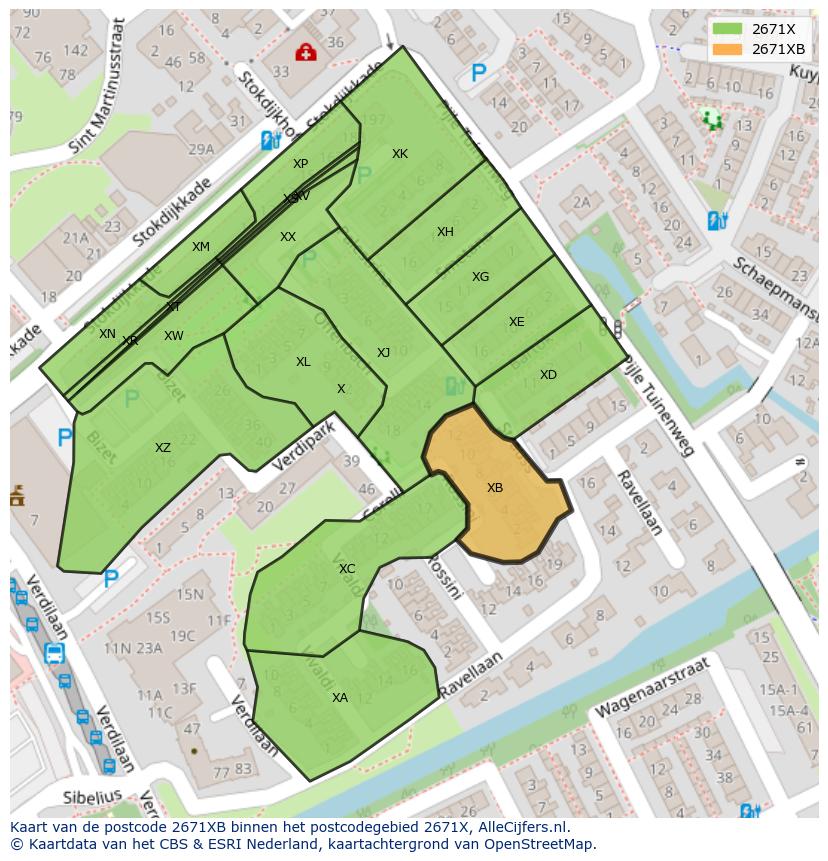Afbeelding van het postcodegebied 2671 XB op de kaart.