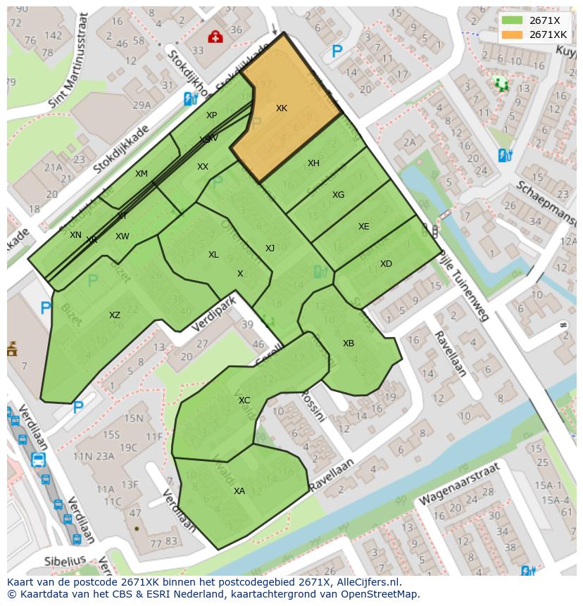 Afbeelding van het postcodegebied 2671 XK op de kaart.
