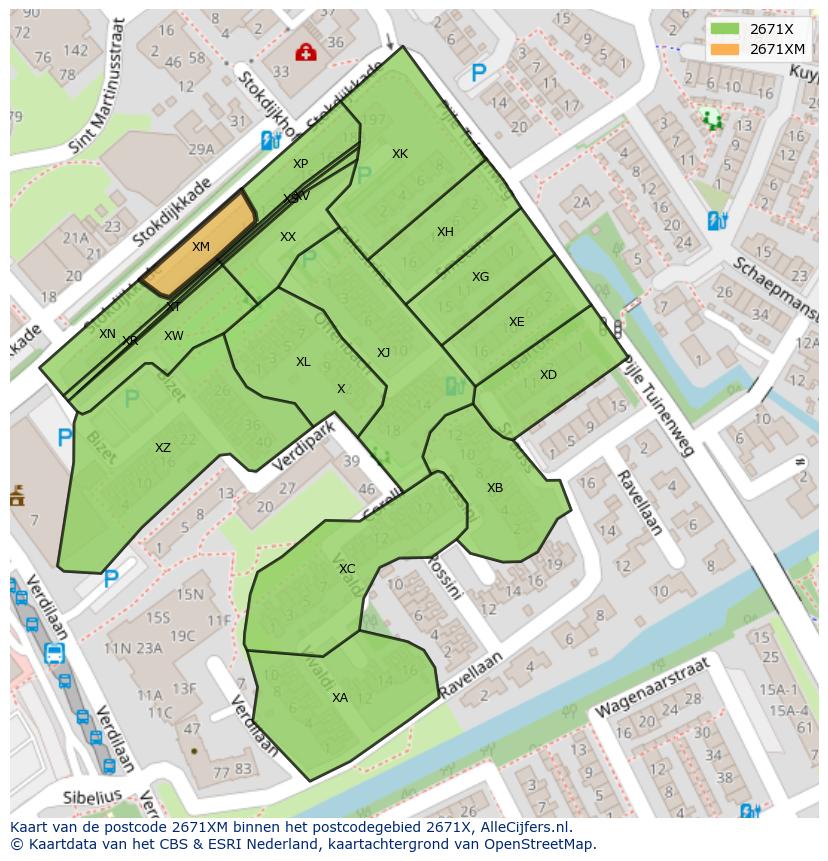 Afbeelding van het postcodegebied 2671 XM op de kaart.