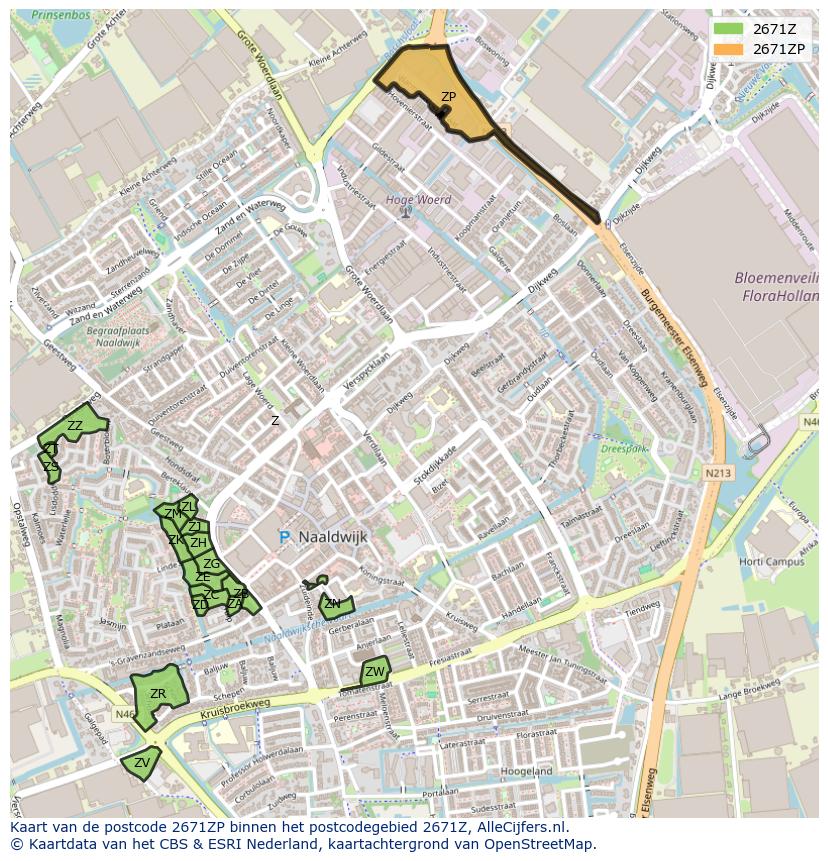 Afbeelding van het postcodegebied 2671 ZP op de kaart.