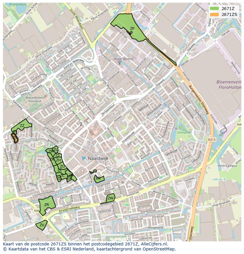 Afbeelding van het postcodegebied 2671 ZS op de kaart.