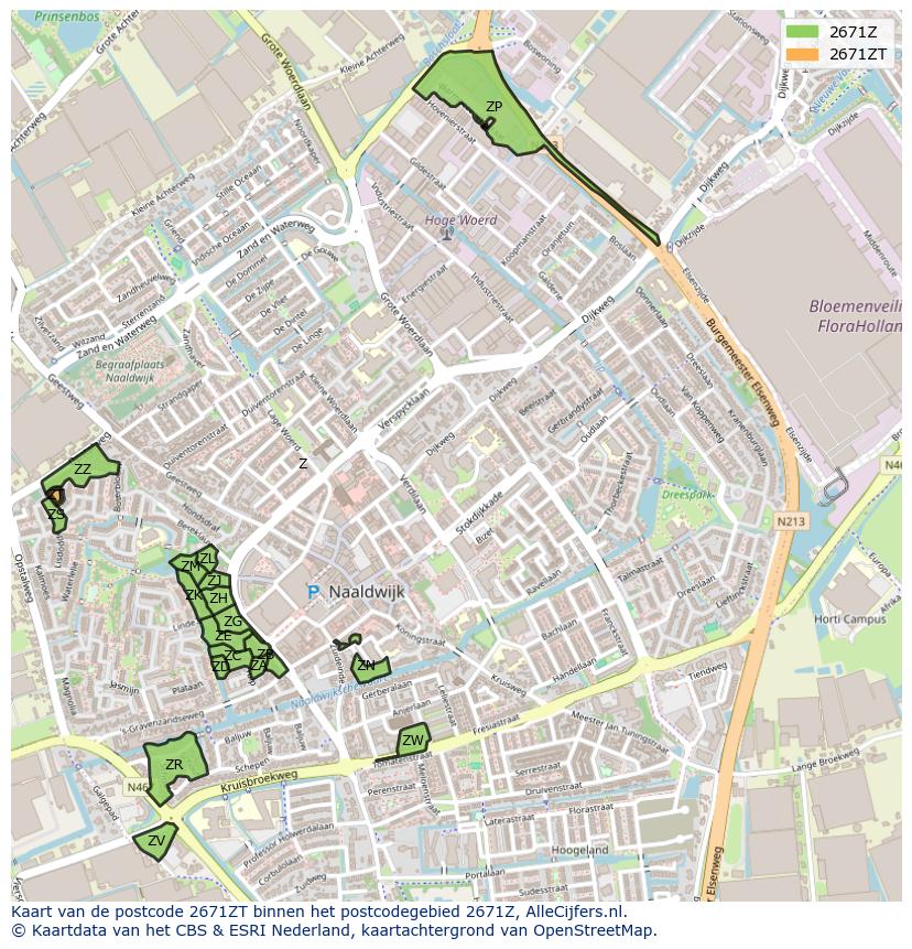 Afbeelding van het postcodegebied 2671 ZT op de kaart.