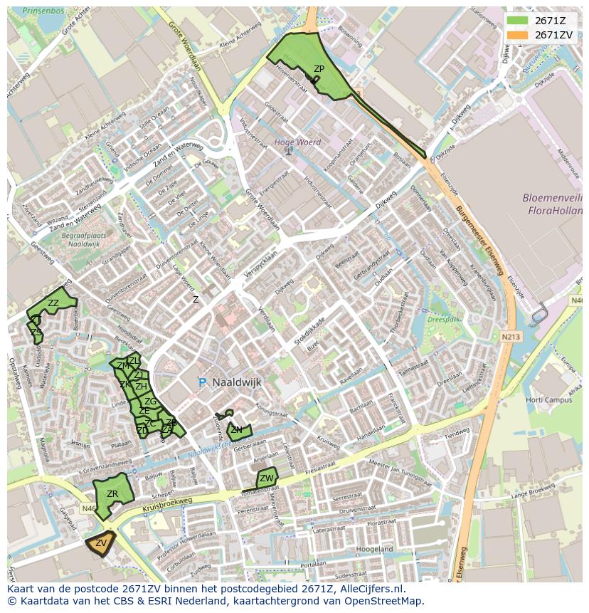 Afbeelding van het postcodegebied 2671 ZV op de kaart.
