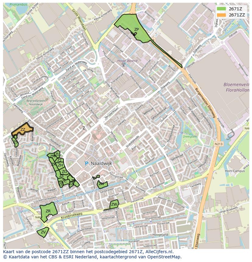 Afbeelding van het postcodegebied 2671 ZZ op de kaart.