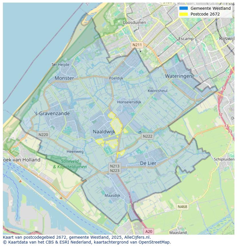 Afbeelding van het postcodegebied 2672 op de kaart.