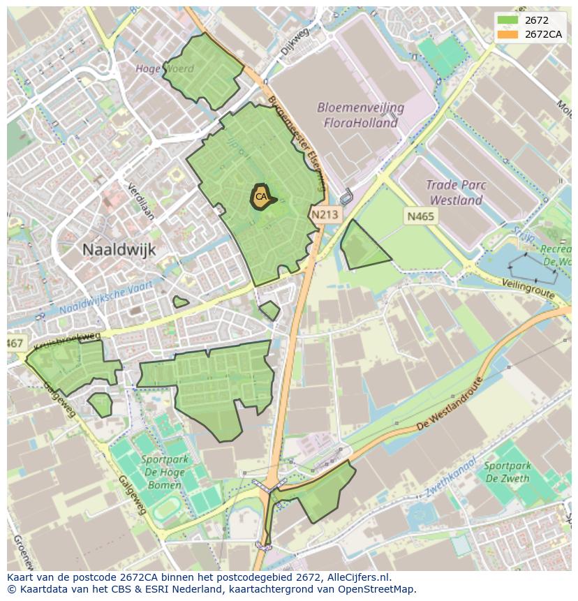 Afbeelding van het postcodegebied 2672 CA op de kaart.