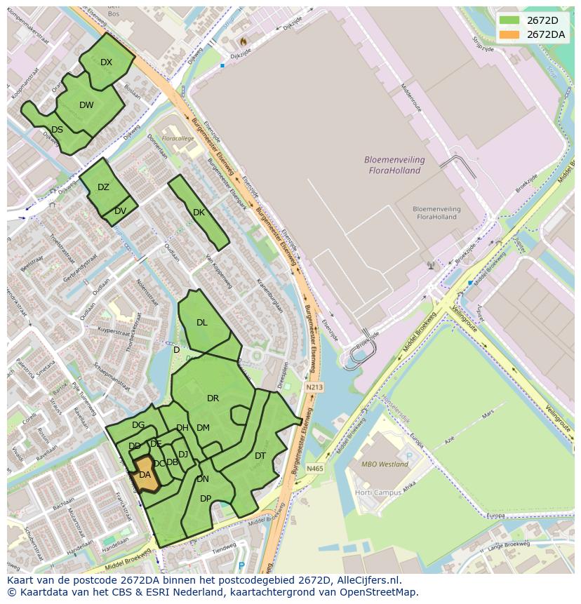 Afbeelding van het postcodegebied 2672 DA op de kaart.