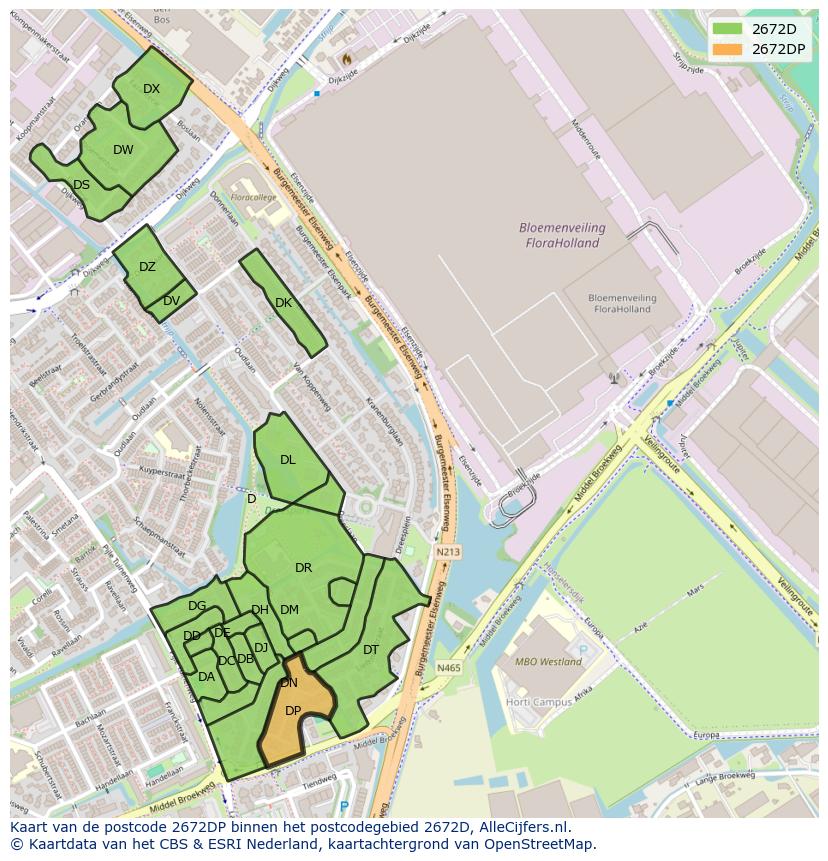 Afbeelding van het postcodegebied 2672 DP op de kaart.