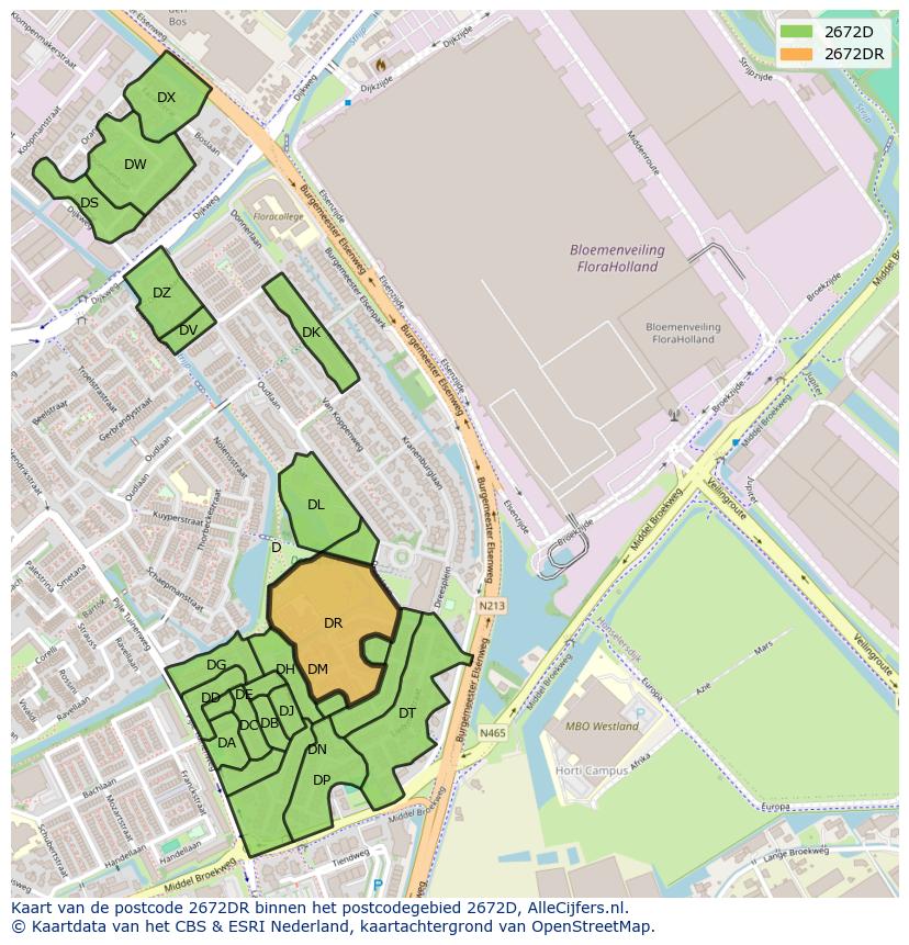 Afbeelding van het postcodegebied 2672 DR op de kaart.