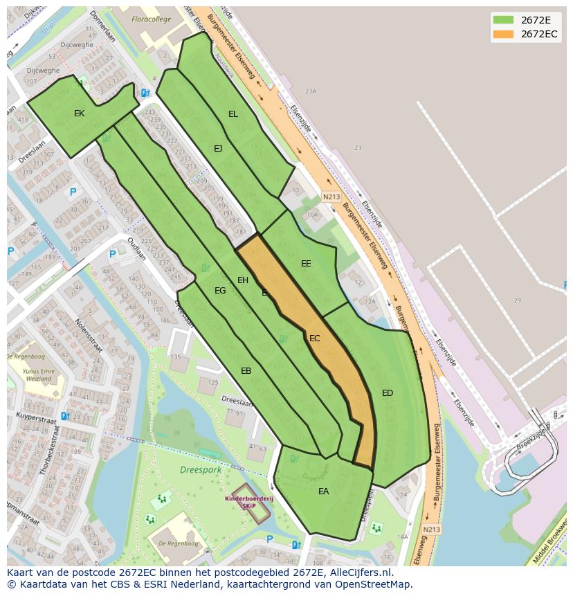 Afbeelding van het postcodegebied 2672 EC op de kaart.