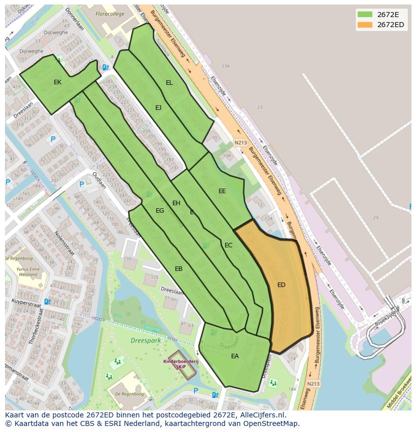Afbeelding van het postcodegebied 2672 ED op de kaart.