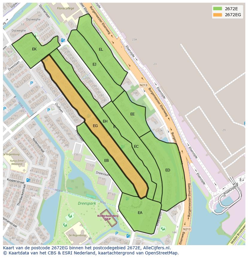 Afbeelding van het postcodegebied 2672 EG op de kaart.