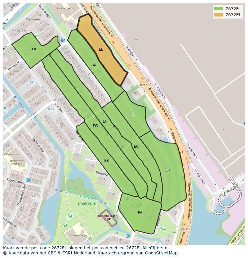 Afbeelding van het postcodegebied 2672 EL op de kaart.