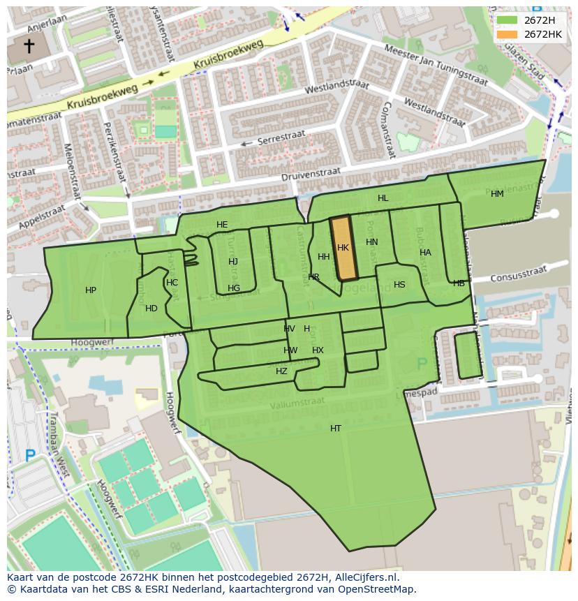 Afbeelding van het postcodegebied 2672 HK op de kaart.