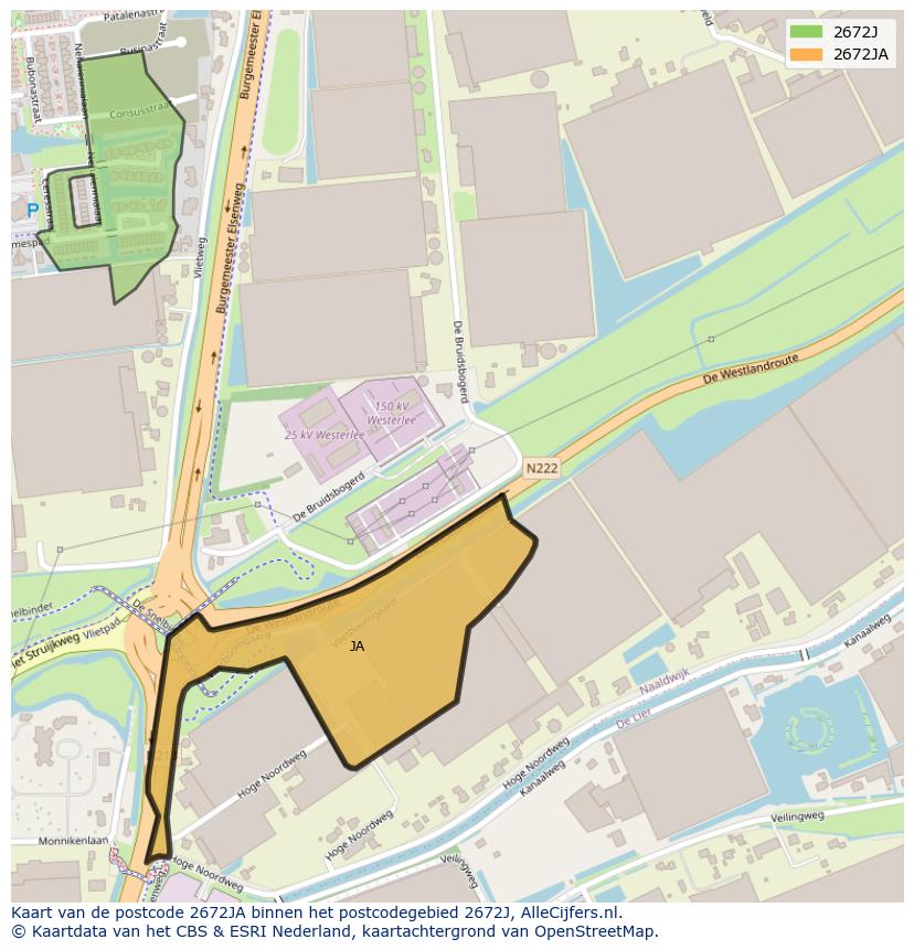 Afbeelding van het postcodegebied 2672 JA op de kaart.