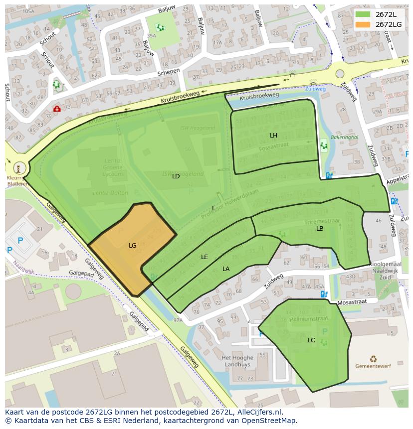Afbeelding van het postcodegebied 2672 LG op de kaart.
