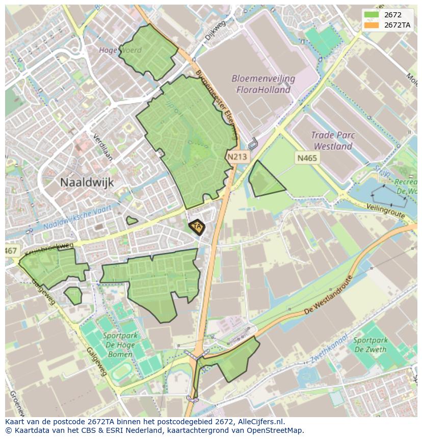 Afbeelding van het postcodegebied 2672 TA op de kaart.