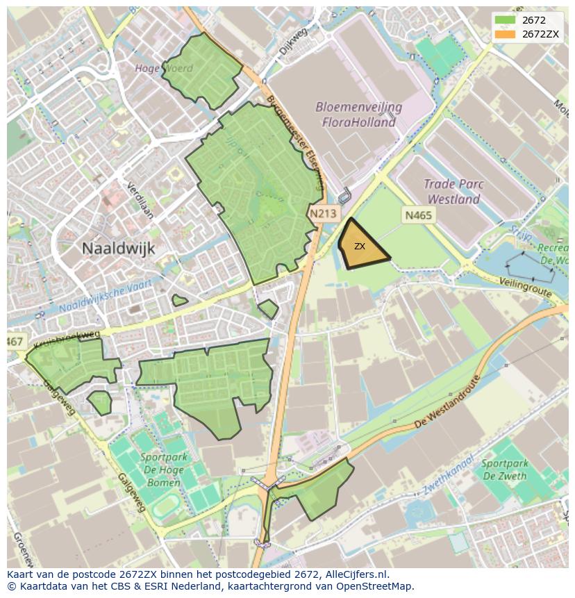 Afbeelding van het postcodegebied 2672 ZX op de kaart.
