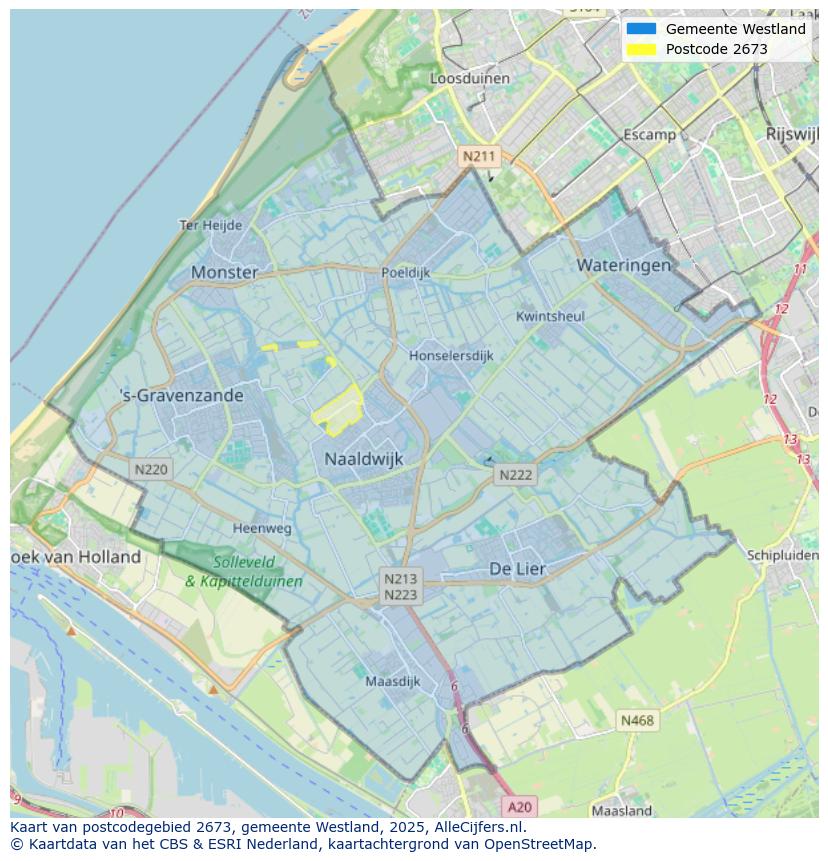Afbeelding van het postcodegebied 2673 op de kaart.