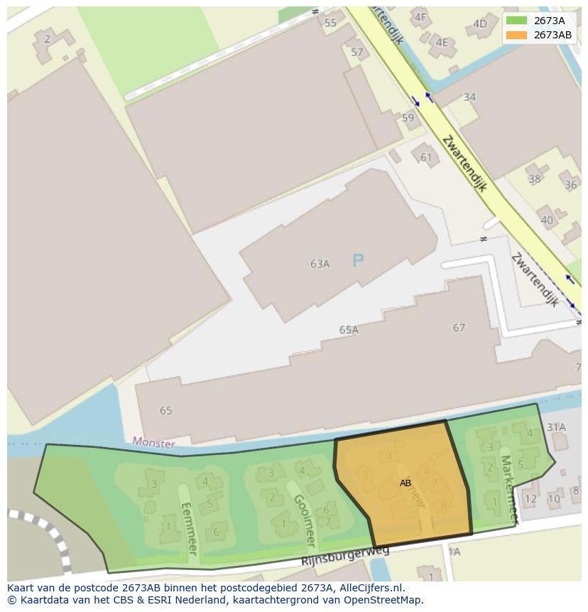 Afbeelding van het postcodegebied 2673 AB op de kaart.