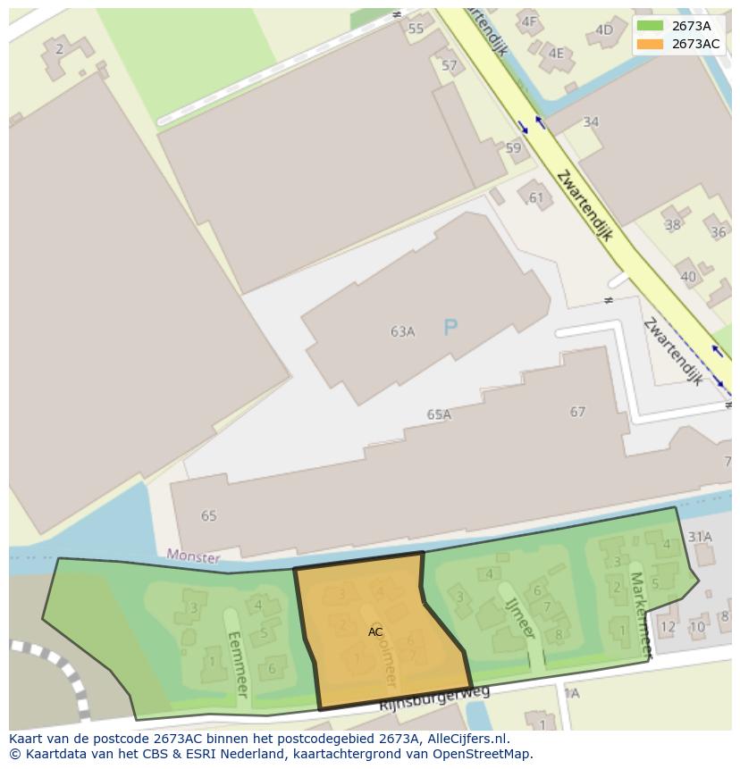 Afbeelding van het postcodegebied 2673 AC op de kaart.