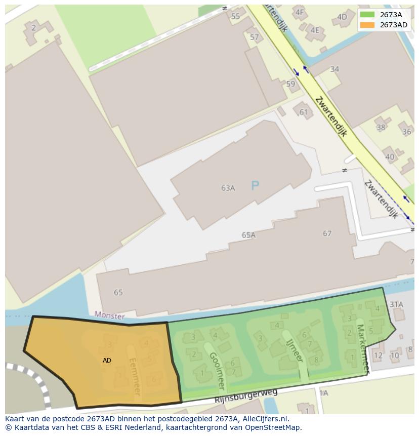 Afbeelding van het postcodegebied 2673 AD op de kaart.