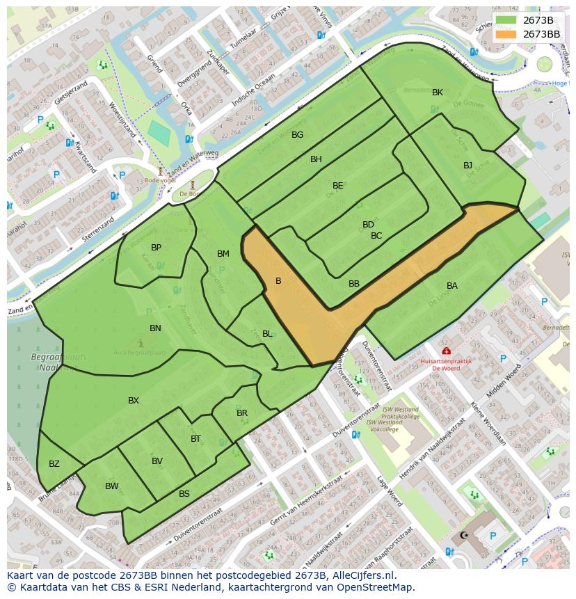 Afbeelding van het postcodegebied 2673 BB op de kaart.