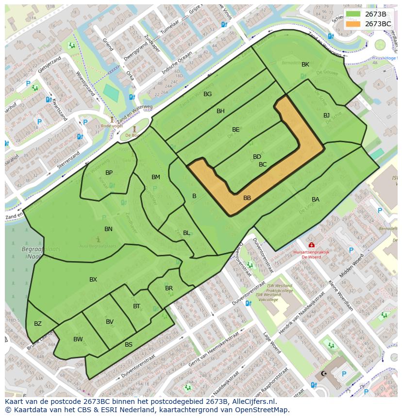 Afbeelding van het postcodegebied 2673 BC op de kaart.