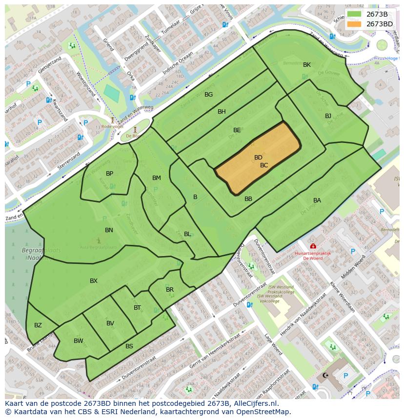 Afbeelding van het postcodegebied 2673 BD op de kaart.