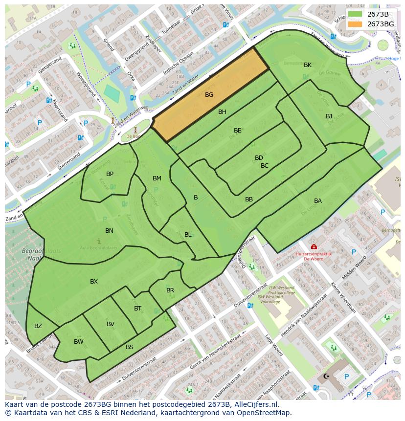 Afbeelding van het postcodegebied 2673 BG op de kaart.