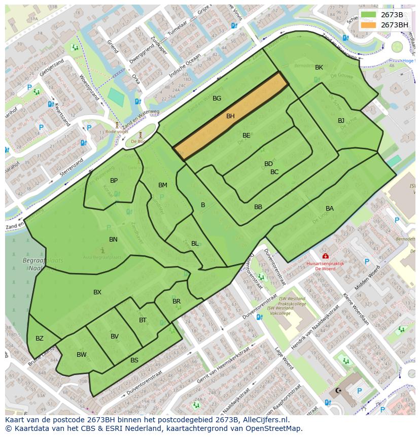 Afbeelding van het postcodegebied 2673 BH op de kaart.