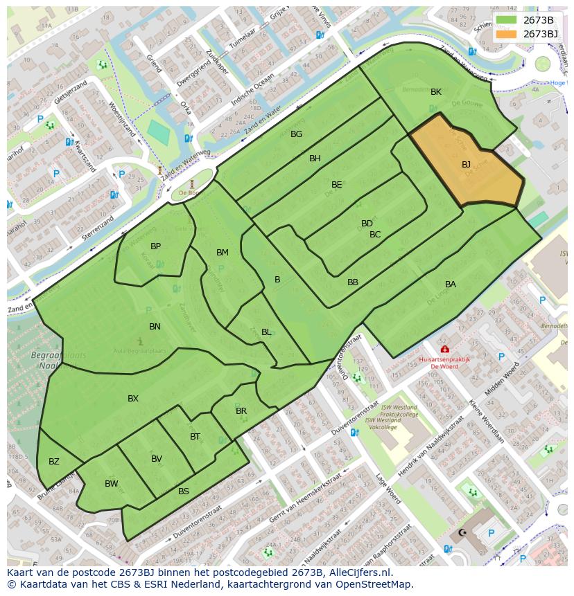 Afbeelding van het postcodegebied 2673 BJ op de kaart.