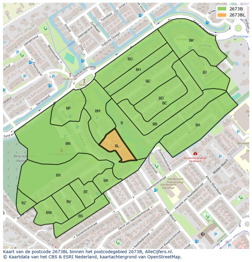 Afbeelding van het postcodegebied 2673 BL op de kaart.