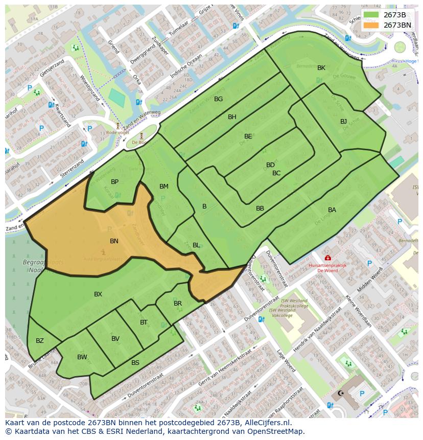 Afbeelding van het postcodegebied 2673 BN op de kaart.