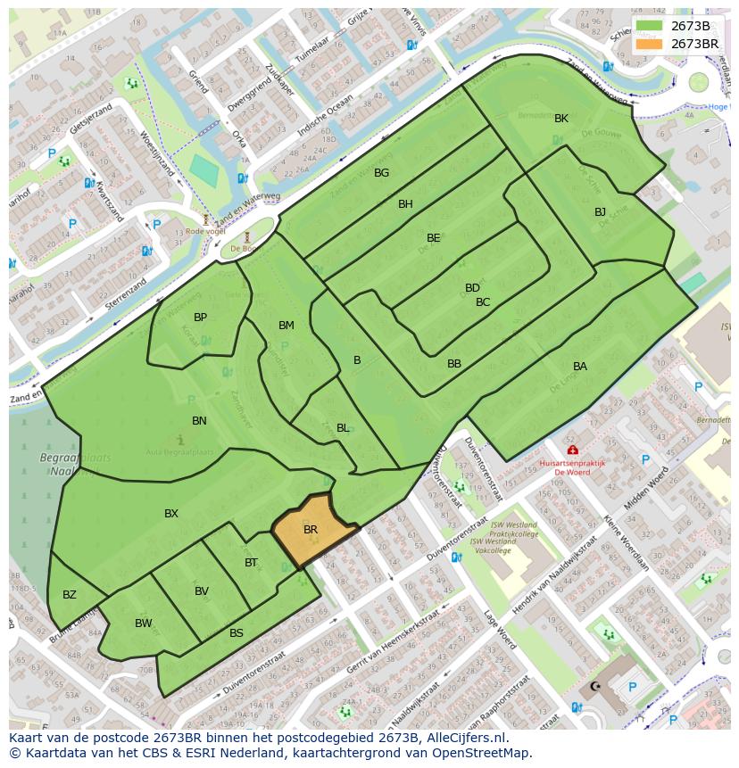 Afbeelding van het postcodegebied 2673 BR op de kaart.