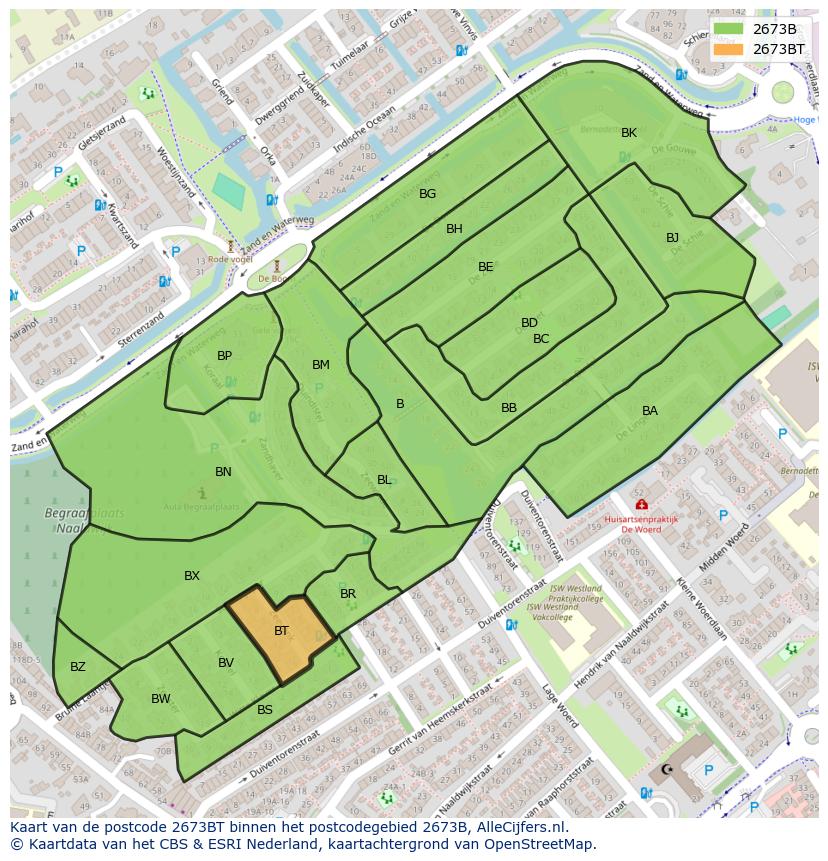 Afbeelding van het postcodegebied 2673 BT op de kaart.