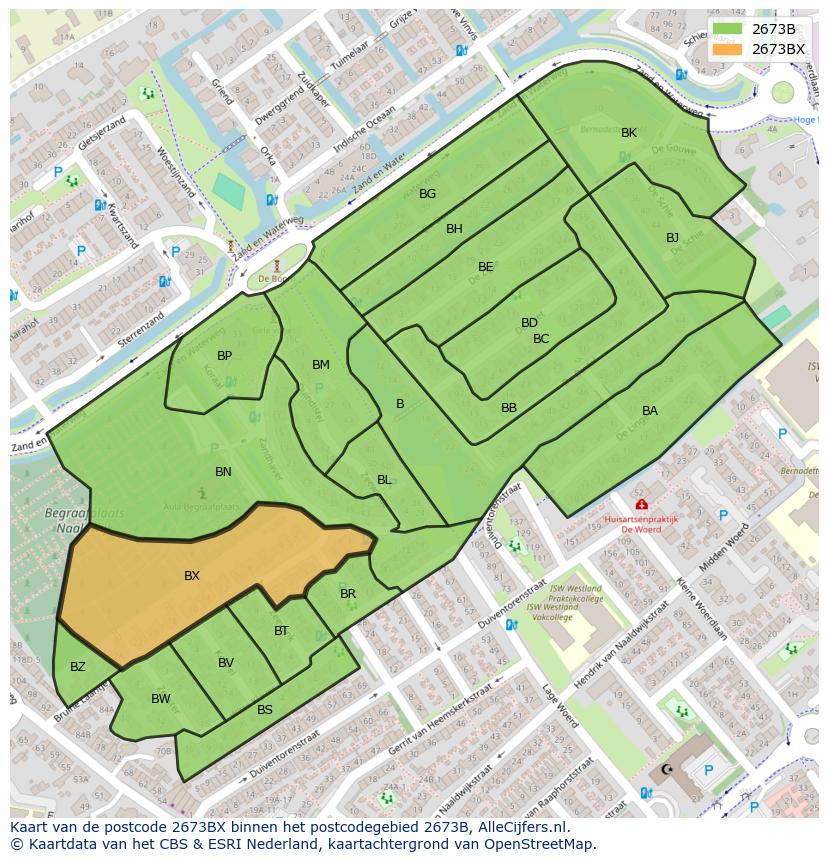 Afbeelding van het postcodegebied 2673 BX op de kaart.