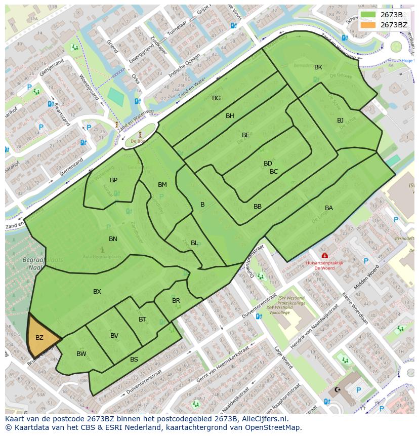 Afbeelding van het postcodegebied 2673 BZ op de kaart.