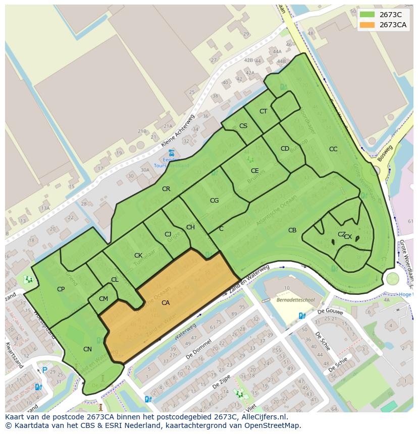Afbeelding van het postcodegebied 2673 CA op de kaart.