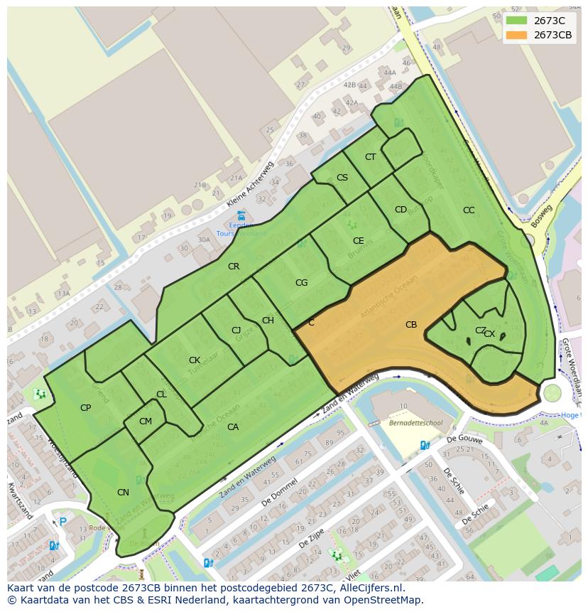 Afbeelding van het postcodegebied 2673 CB op de kaart.