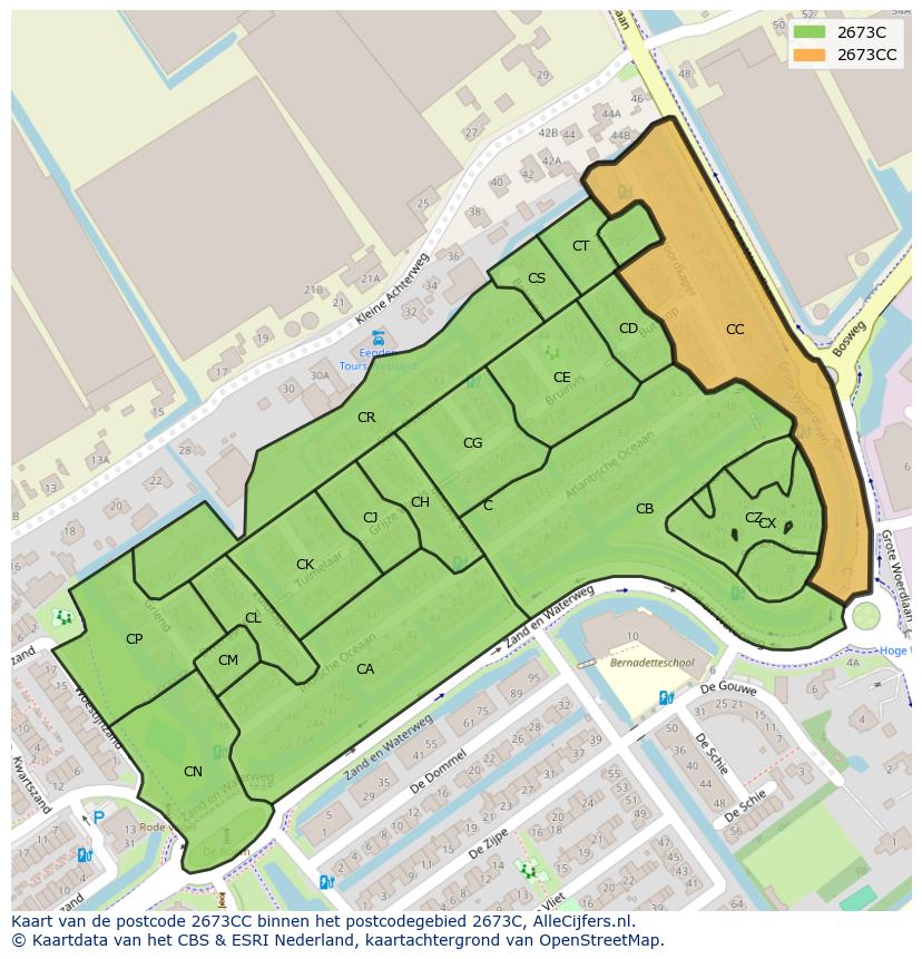 Afbeelding van het postcodegebied 2673 CC op de kaart.