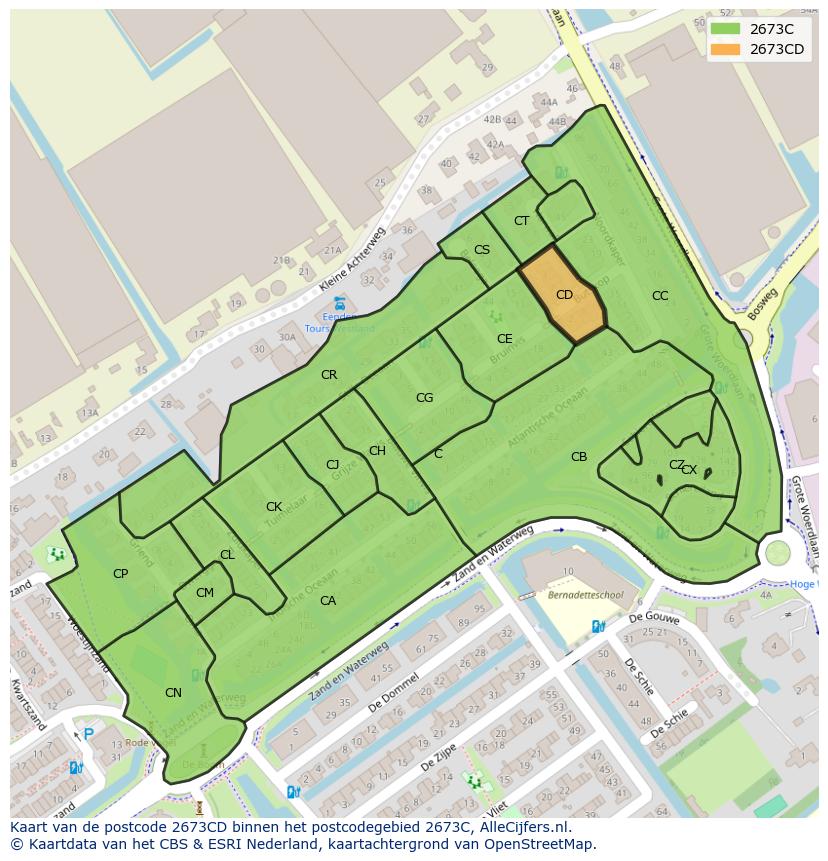 Afbeelding van het postcodegebied 2673 CD op de kaart.