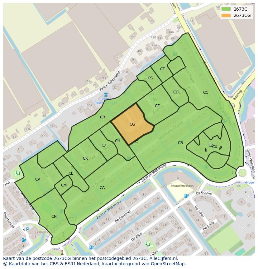 Afbeelding van het postcodegebied 2673 CG op de kaart.