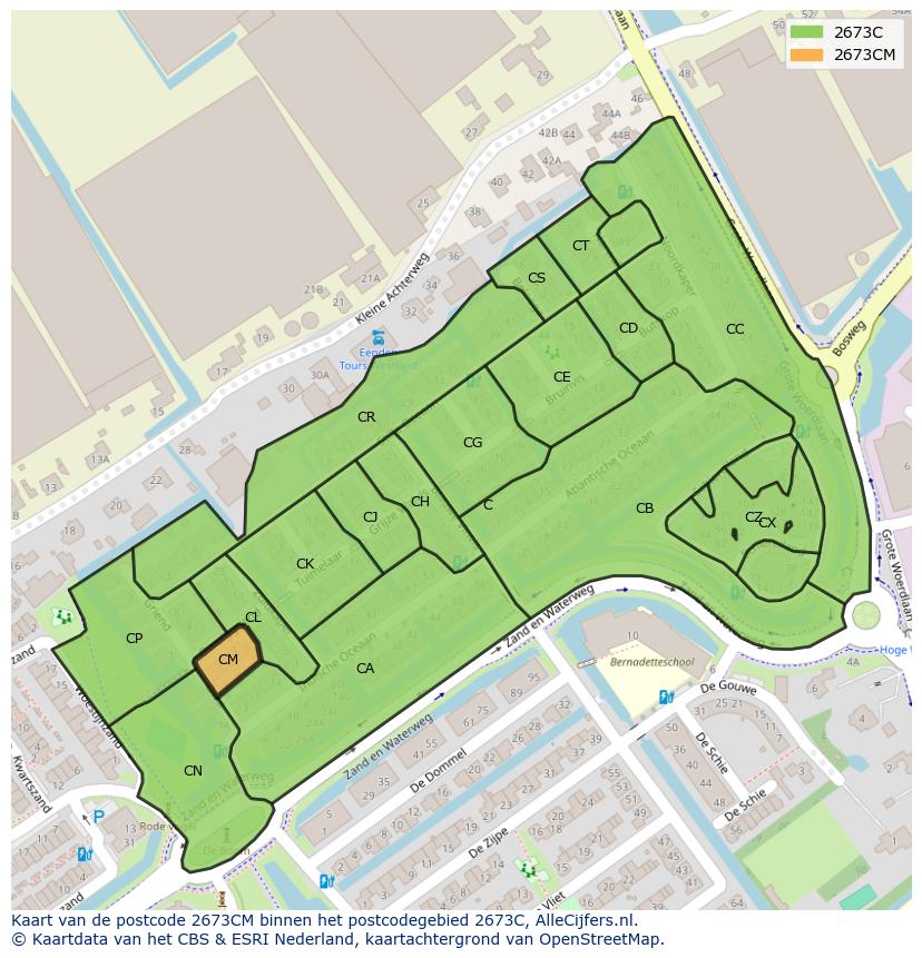 Afbeelding van het postcodegebied 2673 CM op de kaart.